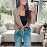 For The Thrill Mocha Rib Knit Tie Top