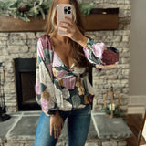 Jasmine Teal Floral Print Front Twist Babydoll Blouse