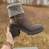 Andie Espresso Slip on Ribbed Knit Heeled Bootie