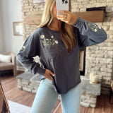 Charcoal Denim Pocket Full of Posies Top