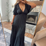 Black Soldotna Flutter Sleeve Maxi Dress