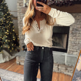 Oatmeal Adrianna Thermal Henley Top