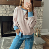 On Point Ocean Blue/Coral Mini Stripe Oversized Crew