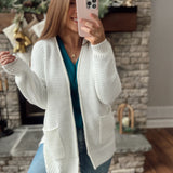 Ivory Waffle Knit Open Cardigan Sweater