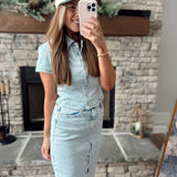 Risen Light Button Down Short Sleeve Denim Shirt