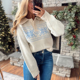 Cream Winter's Welcome Collared Sweater