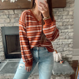 Brinley Brick/ Ivory V-neck Sweater