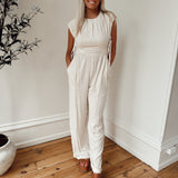Only The Best Oatmeal Side Smocked Jumpsuit