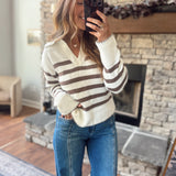 Mocha Striped Whipstitch Sweater