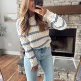 Cream Blue Striped Lurex Sweater