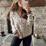 Pops of Gold V-Neck Luxe Button Down Cardi