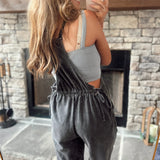 Cinch & Slouch Black Mineral Washed Cotton Overall Jumpsuit