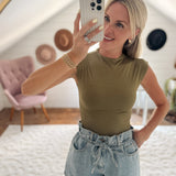 Olive Seasonal Sophistication Mock Neck Sleeveless Bodysuit