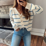 Natural Striped Sailor Collar Cardigan