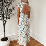 Kenzie Off White Floral Open Back Midi Dress