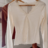 Cream Split Hem Knit Top