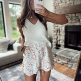 Tory Scallop Edge Embroidered Floral Print Shorts