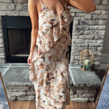 Burning Passion Taupe Multi Flowy Tiered Midi