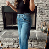 Risen Dark HR Cropped Wide Leg Double Band Denim