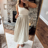 Cream Plaid Balloon Skirt Midi Dress