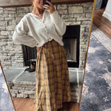 Mustard Plaid Godet Midi Skirt