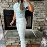 White HR Crop Flare With Uneven Hem