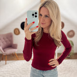 Wine Fitted Ribbed Long Sleeve IN STORE