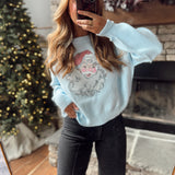 Light Blue Stitchin' Santa Sweater