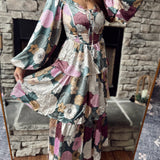 Stella Teal Floral Corset Bodice Satin Maxi