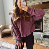 Dark Cherry Washed Waffle Long Sleeve
