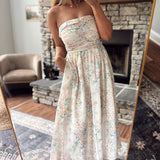 Spring Bloom Ruched Strapless Maxi