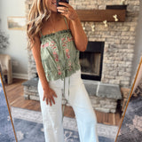 Grass Green Feeling Floral Poplin Tank