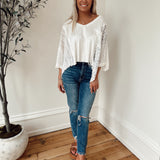 Flouncing Around Off White Oversized Contrast Top