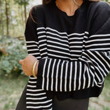 Iris Black Stripe Crop Sweater