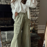 Jaded Faded Olive Mineral-Washed Wide Leg Cargo Pants