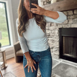 Pastel Blue Basic Boat Neck Long Sleeve