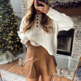 Tan Leather Seam Detail Mini Skirt