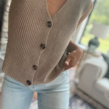 Mocha Anastasia Button Up Sweater Vest