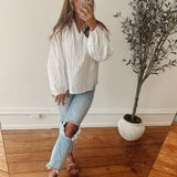 Total Dedication Ivory Pinstripe Blouse