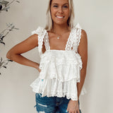 She's The It Girl White Eyelet Tie Strap Top
