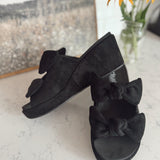 Black Fauxe Suede Bowed Up Wedge