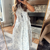 Blue Garden Manor Midi Skirt