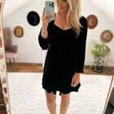 Mystic Beauty Black Velvet Button Down  Front Tie Long Sleeve Mini