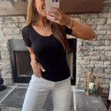 Black Soft Frame V Neck Top