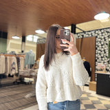 Pure Joy White Round Neck Patterned Knit Sweater IN STORE