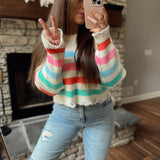 Simple The Sweetest Ivory Multi Cropped Distressed Hem Sweater