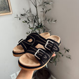Black Faux Suede Smitten Sandals