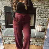 Burgundy Chill Weekend French Terry Straight Leg Cargo Sweats