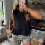 Black Amara Bow Detail Sleeveless Peplum Top