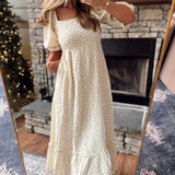 Neutral Blossom Veil Maxi Dress